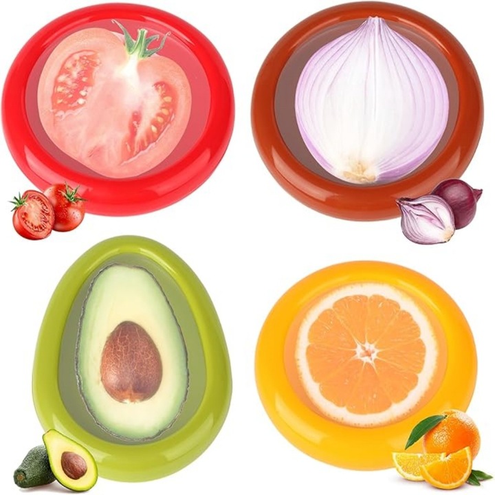 Set 4 cutii alimentare din silicon, MunDeir, pentru fructe si legume, reutilizabile, sigilare eficienta