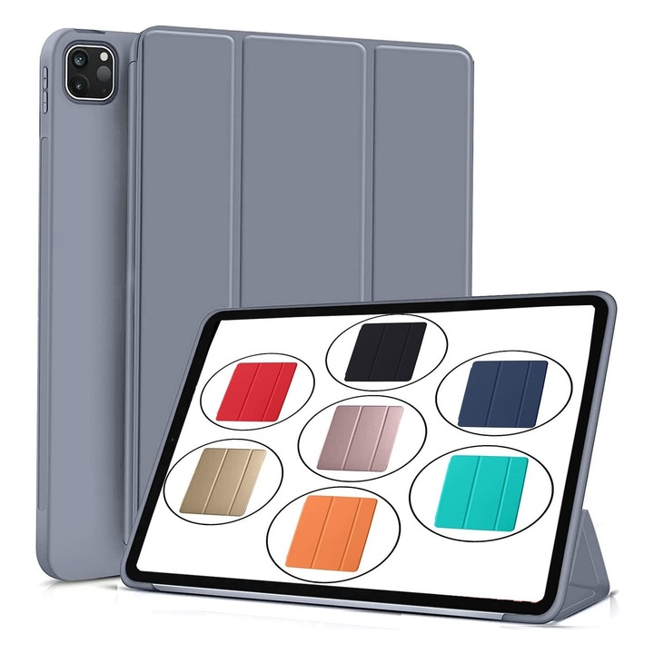 Husa Flip din Silicon, Apple iPad Pro 11, Air 4/5, Air 11, Protectie tip Carte, Suport vizionare, Albastru Lavanda