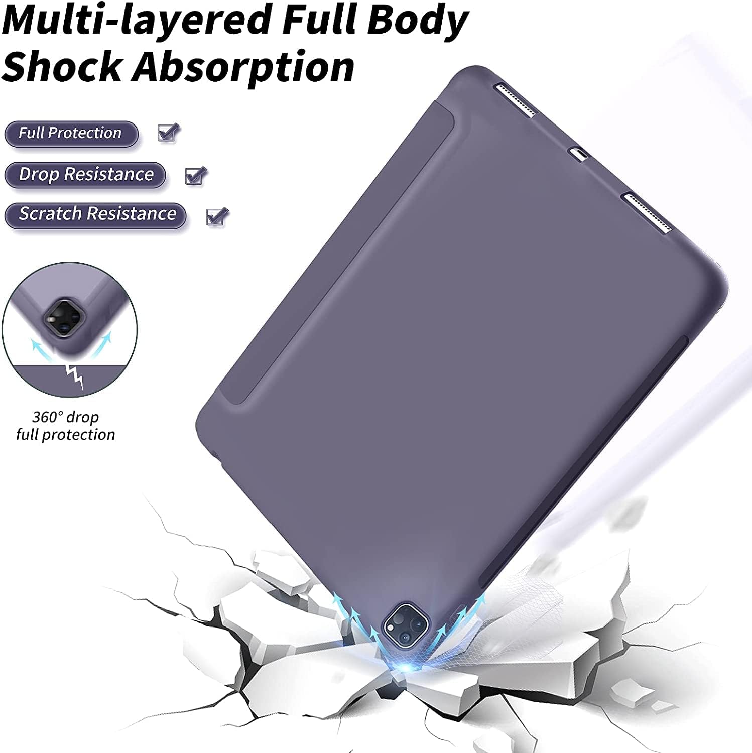 Husa Flip din Silicon, Apple iPad Pro 11, Air 4/5, Air 11, Protectie tip Carte, Suport vizionare, Albastru Lavanda