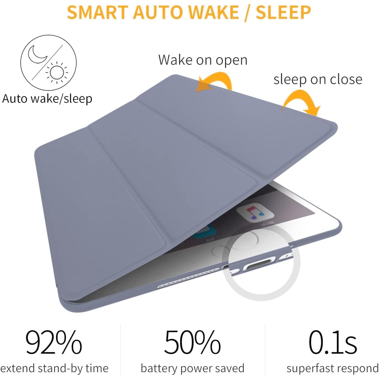 Husa Flip din Silicon, Apple iPad Pro 11, Air 4/5, Air 11, Protectie tip Carte, Suport vizionare, Albastru Lavanda