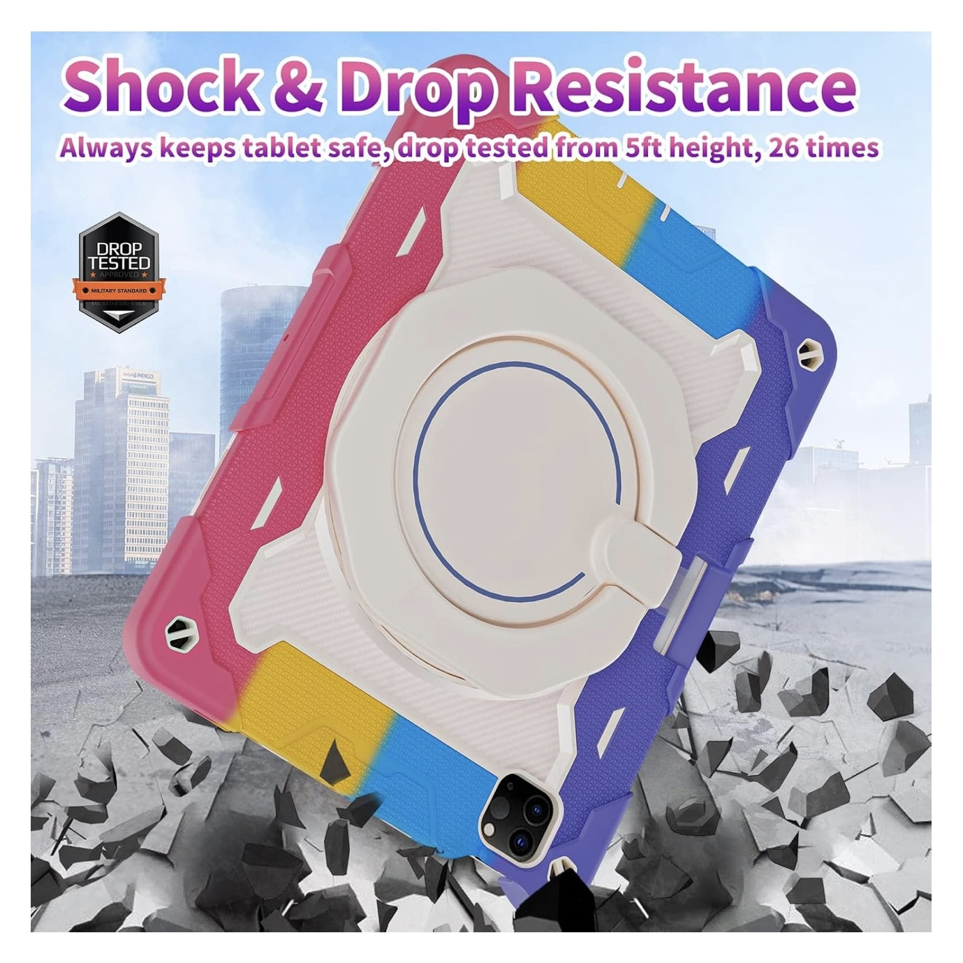 Husa de protectie pentru iPad Pro 12.9 inch (2022/2021/2020/2018) – Antishock, Suport 360°, Curea de umar, Multicolor
