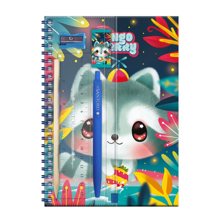 Caiet A5 Bangoberry, Remy Ratonul, rigla, creion, pix, radiera, ascutitoare