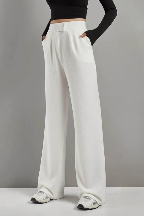 Pantaloni pentru dama, Hiccup Palazzo, talie inalta, textil, alb