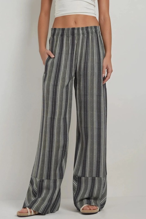 Hiccup női bő szárú nadrág, mintás, textil, fekete/szürke