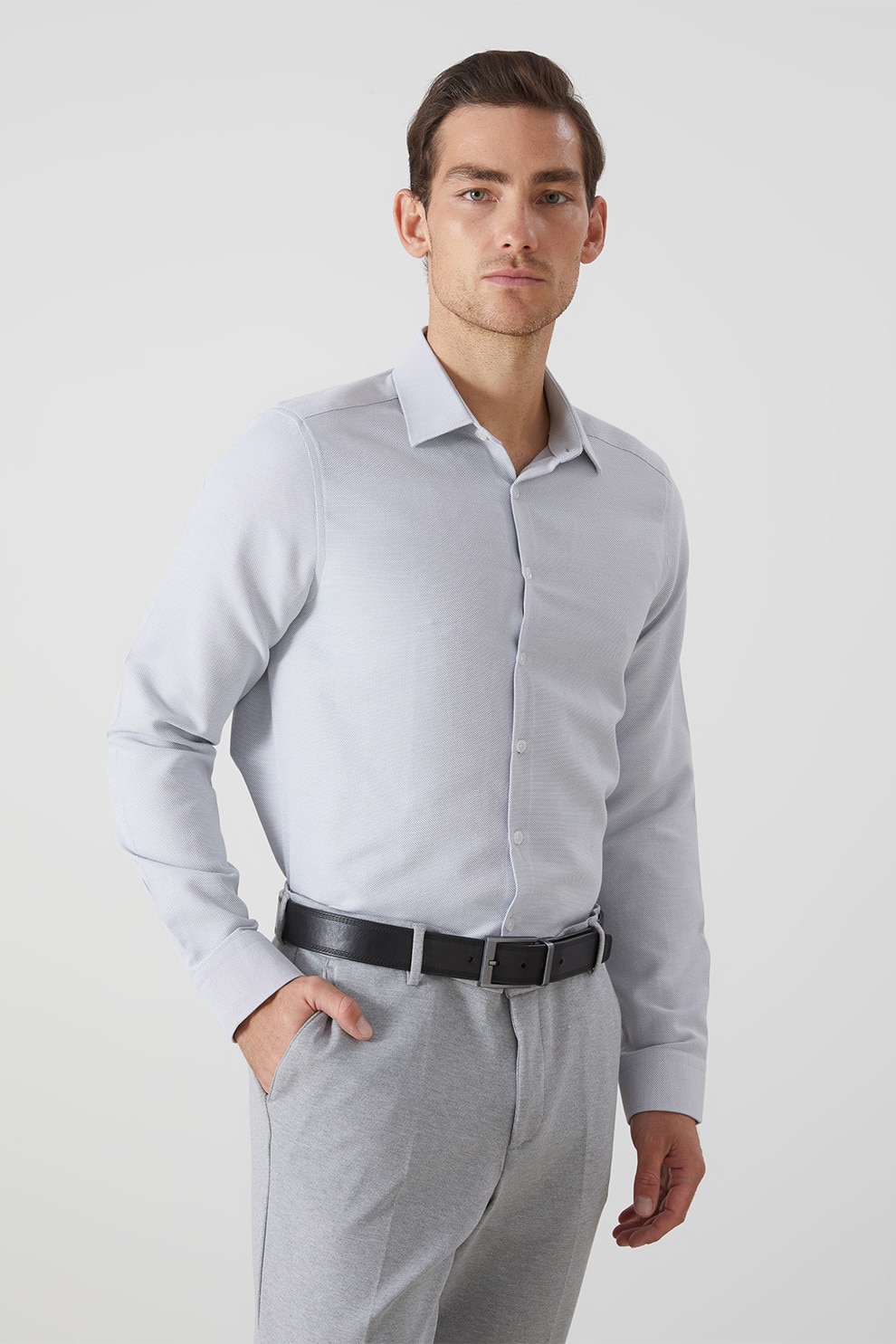 LC WAIKIKI, Camasa slim fit cu aspect texturat, Gri deschis, XL
