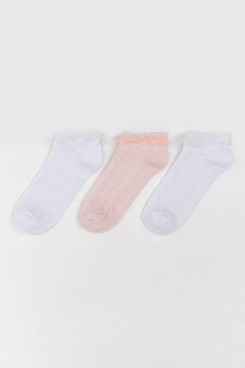 LC WAIKIKI, Set de sosete pana la glezna cu detalii de dantela - 3 perechi, Alb/Piersica