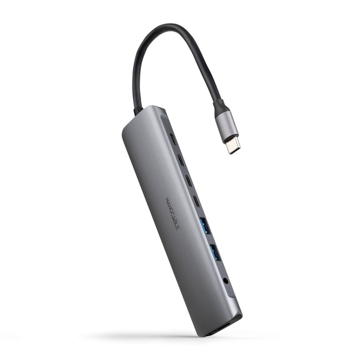 Hub USB Nanocable 10.16.4608, gri, 4K Ultra HD, 100W