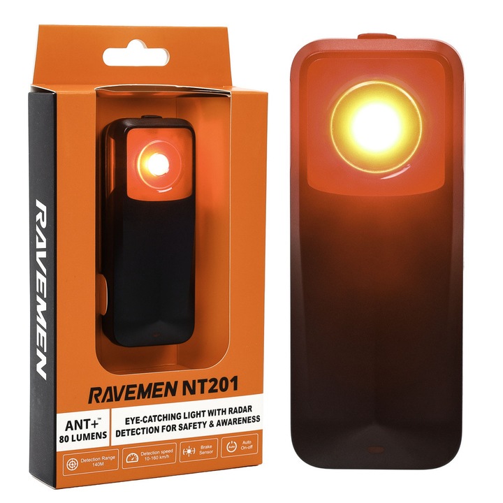 Lumina spate Ravemen NT201 cu radar, ANT+, 80 lumeni