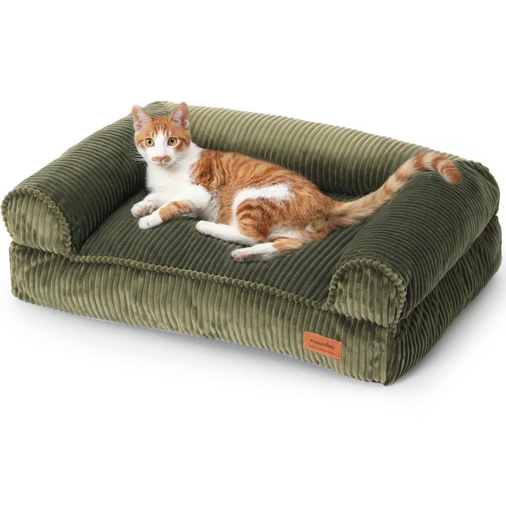 Canapea Extensibila Pentru Pisici Fukumaru, Pat Confortabil Din Catifea Reiata, Cu Husa Detasabila Si Lavabila, Canapea Extensibila Antiderapanta Pentru Caini Mici, 72 X 52 X 22 Cm, Medie, Verde