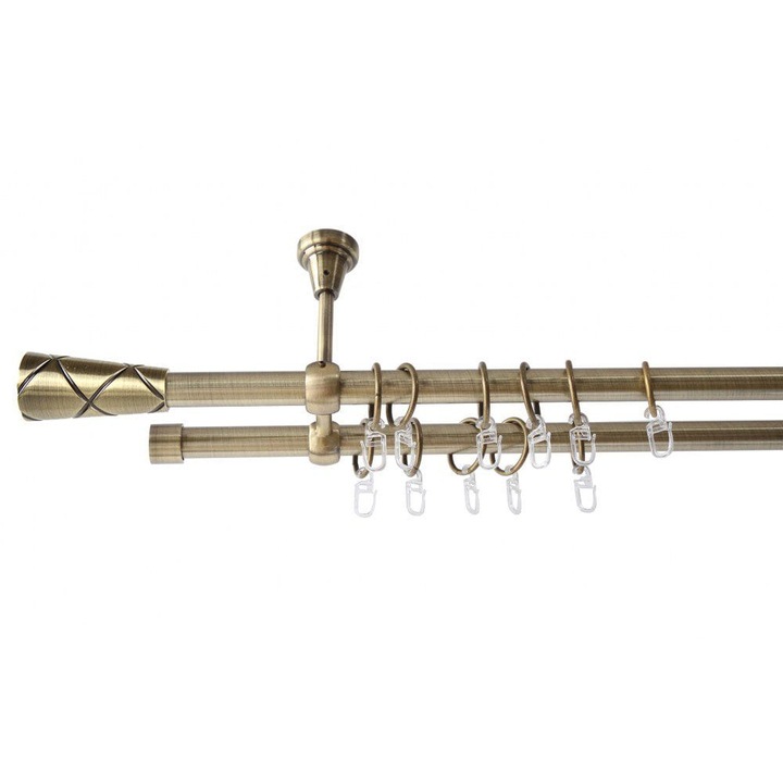 Set galerie metalica 20mm, dubla, Auriu antic, Zeus 01 - 200 cm
