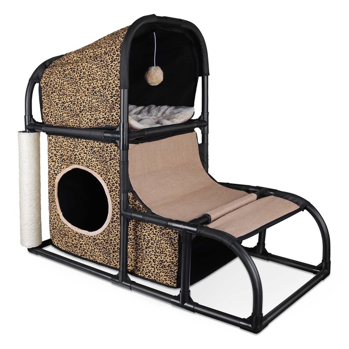 Casuta pentru pisici Goetland, 85cm, cu stalpi de zgariat, design modern