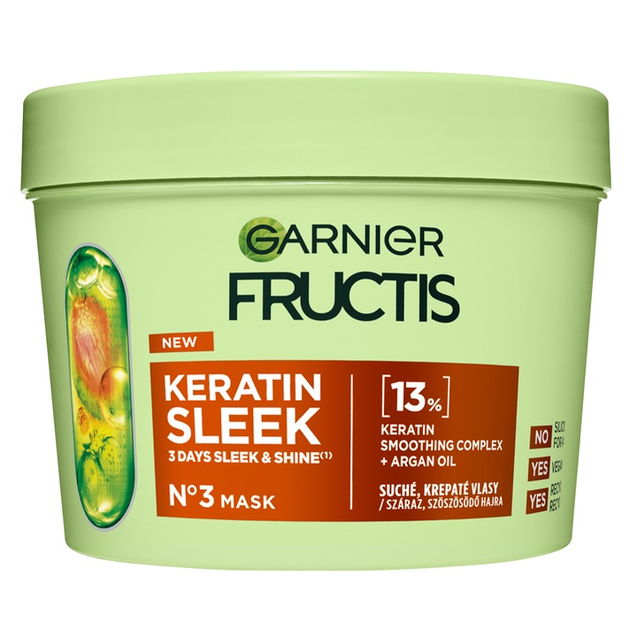 Masca pentru par Garnier Fructis Keratin Sleek cu keratina si ulei de argan, 370ml