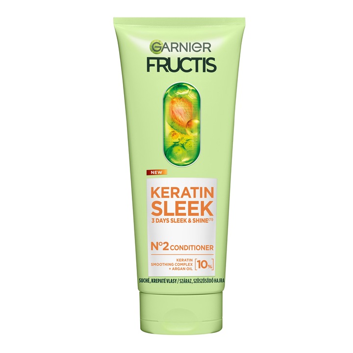 Balsam Garnier Fructis Keratin Sleek, cu keratina si ulei de argan, pentru un par neted si stralucitor, 200ml