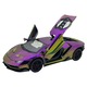 Lamborghini Stil 1/24 fém replika modell hangokkal, fényekkel és függőleges ajtókkal, lila kaméleonnal
