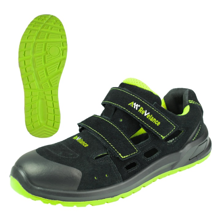 Sandale de protecție Artmas Revelance S1, piele întoarsă neagră, mărimea 44, rezistență la impact 200 J, talpă PU/PU