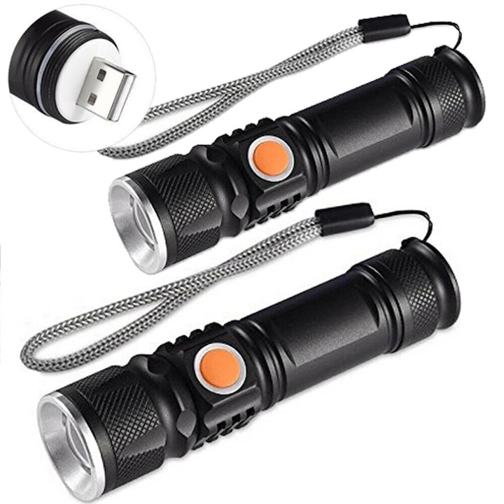 2X Професионален многофункционален LED фенер, 1200 лумена, Водоустойчив и удароустойчив, За риболов, туризъм и къмпинг, ABS, Черен