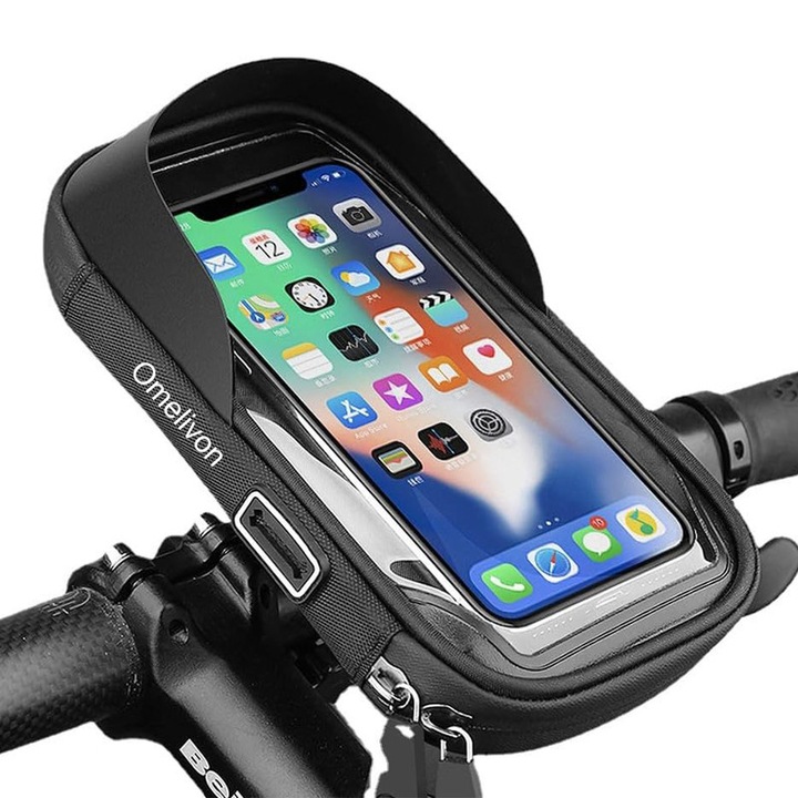 Geanta bicicleta Omelivon, rezistenta la apa, capacitate mare, negru, 4.5-6.4 inch
