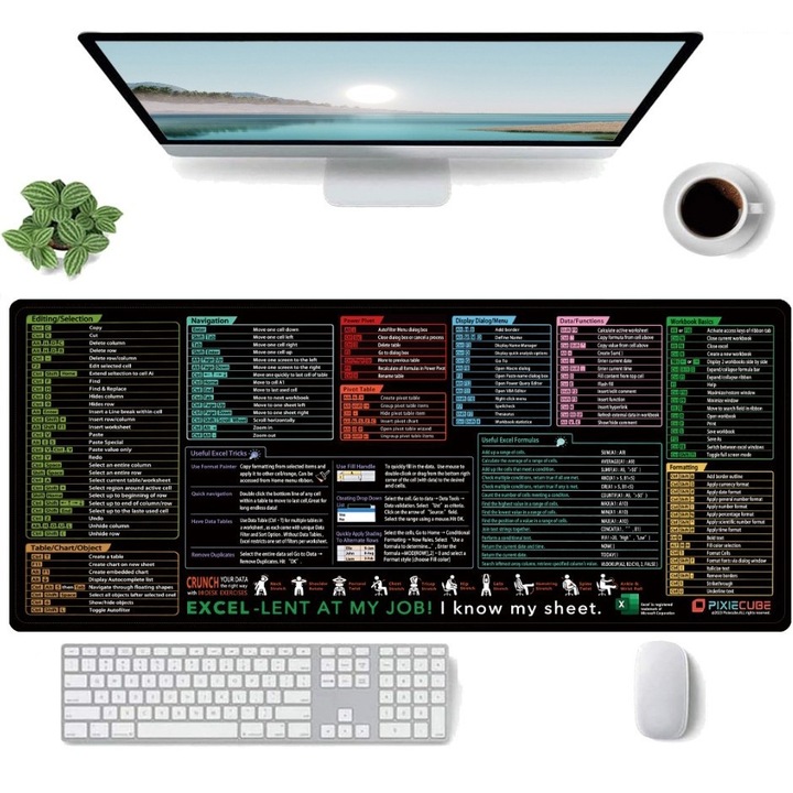 Mousepad Birou XL cu Scurtaturi Excel – 90 x 40 cm