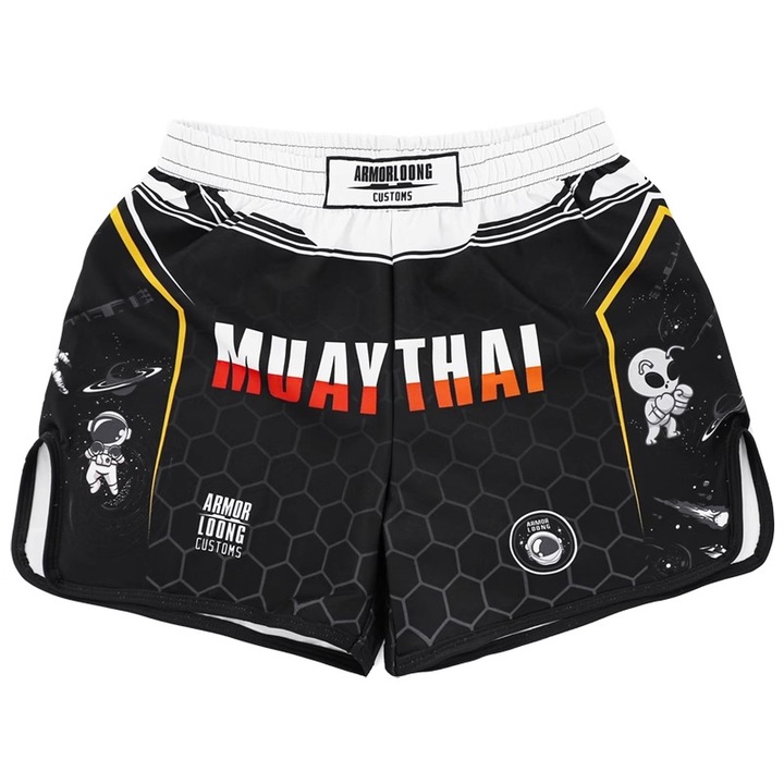 Pantaloni sport barbati Muay Thai astronaut, poliester, Negru
