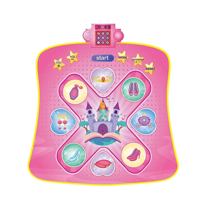 Covor de Dans Muzical pentru Copii, 100x88cm, 3 Niveluri de Dificultate, 8 Moduri de Joaca, Roz