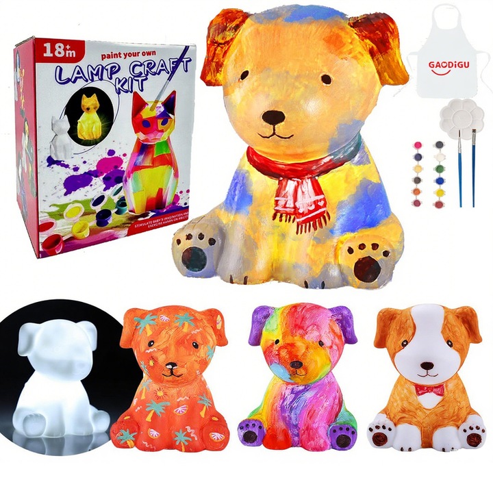 Set creativ DIY lampa catelus, multicolor, 12x9x8cm, pentru copii 7-14 ani