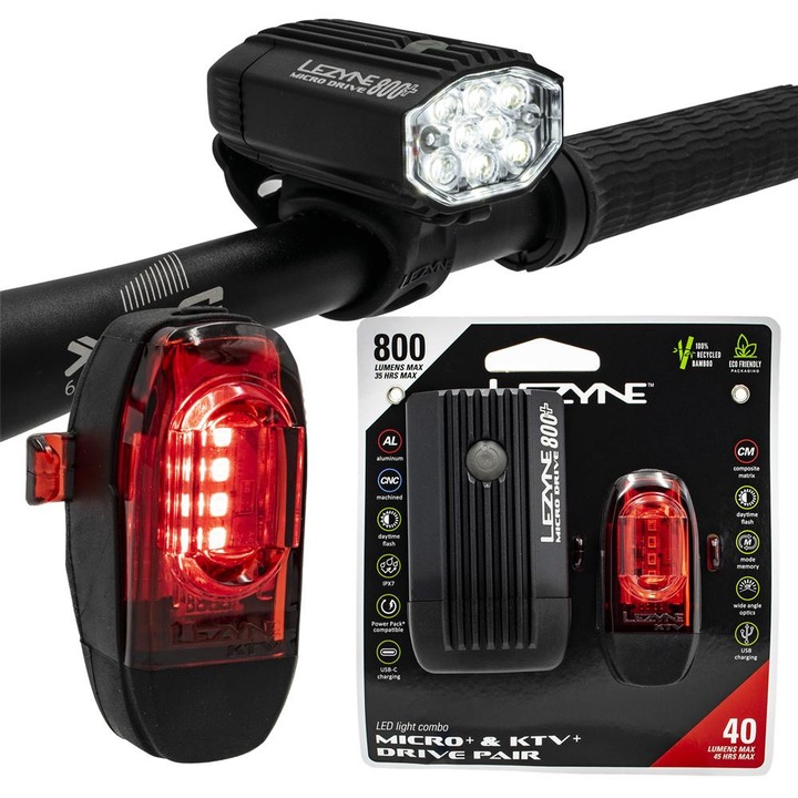Set lumini bicicleta Lezyne Micro Drive 800 x 40lm fata si spate