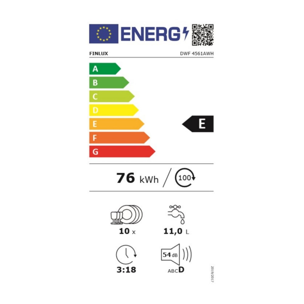 Masina de spalat vase slim Finlux DWF 4561AWH, Program ECO, Incarcare la jumatate, 10 seturi, 6 programe, Clasa E, Alba