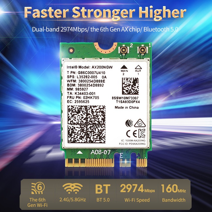 Placa de retea COMFAST AX200NGW, modul WIFI 6, Bluetooth 5.1, 2974Mbps ...