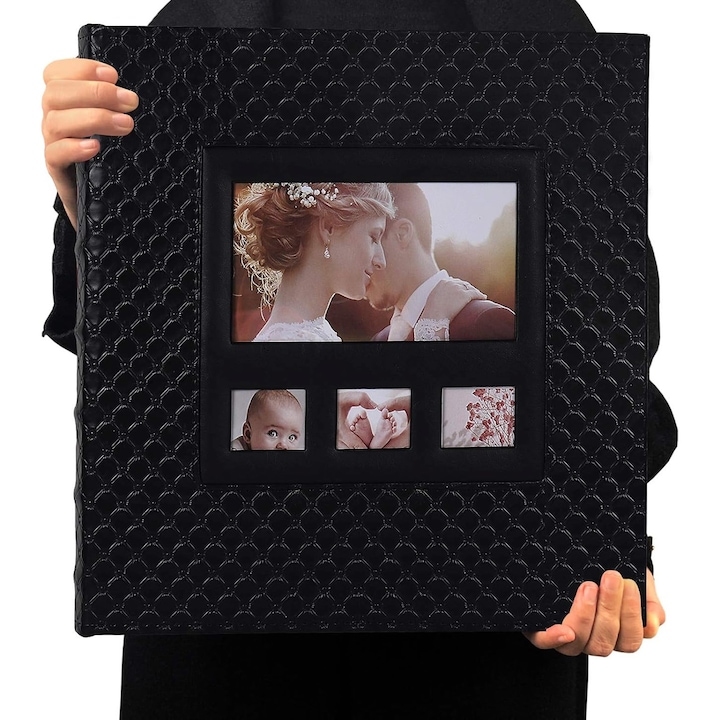 Album foto WALALLA, capacitate mare 600 poze, coperta din piele ecologica, 33.5x34.5x5.5cm, negru