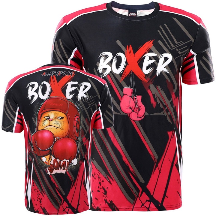 Tricou sport barbati, 2XL, poliester, uscare rapida, elasticitate buna, respirabil, pentru box si arte martiale