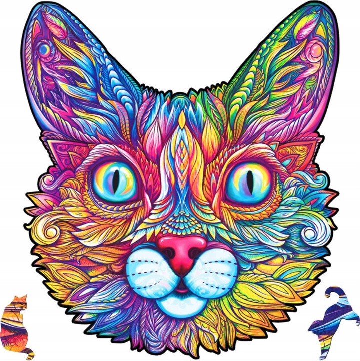 Puzzle, Pisica, 24, 9 x 27, 8 cm, 200 piese, Colorat, Elemente din lemn, Calitate inalta, Decupat cu laser, pentru copii 7 ani i adulti