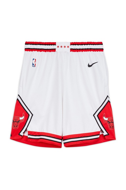 Nike, Pantaloni scurti cu talie elastica pentru baschet Chicago Bulls, Alb/Rosu vermillion