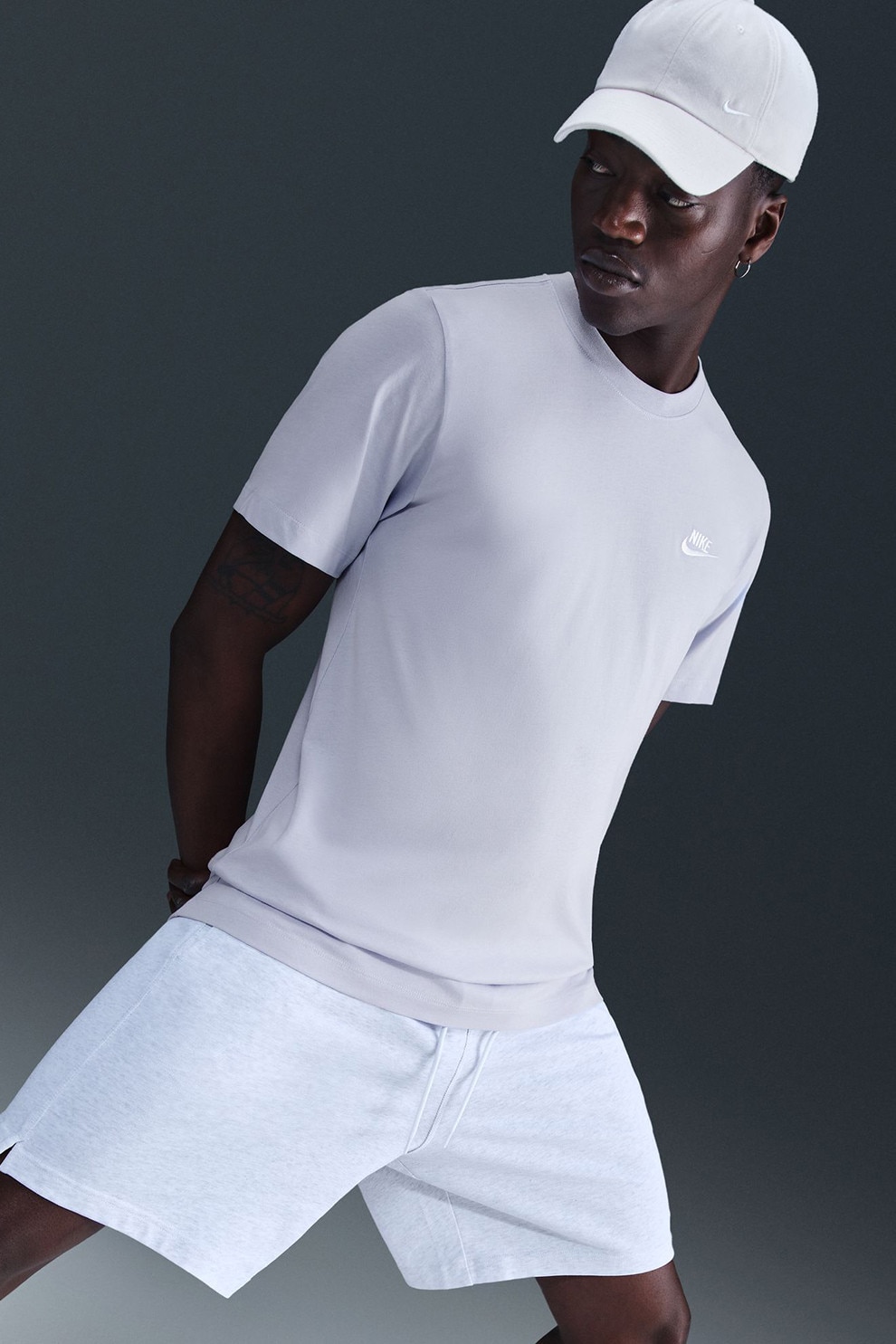 Nike, Tricou din bumbac cu detaliu cu logo brodat Sportswear Club, Alb, Albastru pal, S