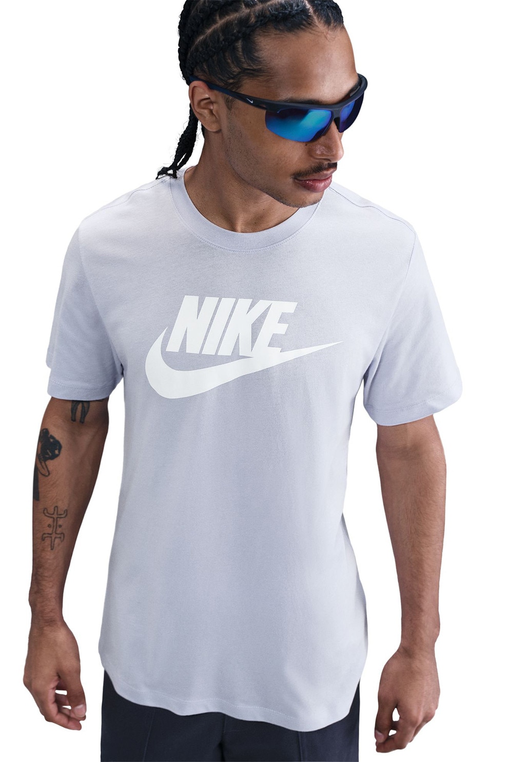 Nike, Tricou cu imprimeu logo Icon Futura, Alb, Albastru pal, XL