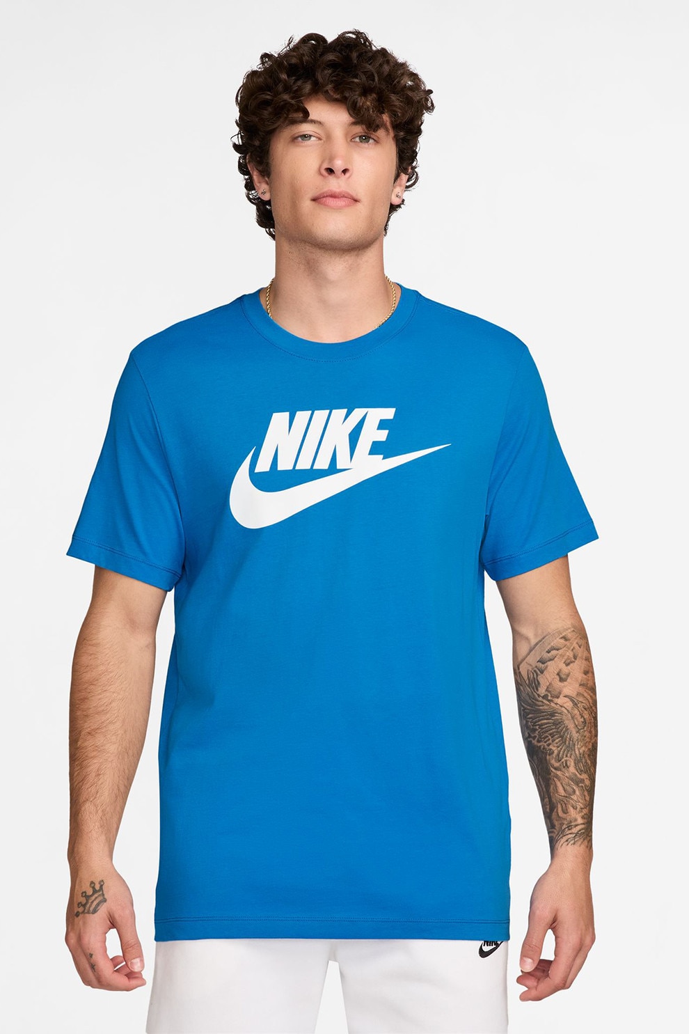 Nike, Tricou cu imprimeu logo Icon Futura, Alb, Albastru deschis, S