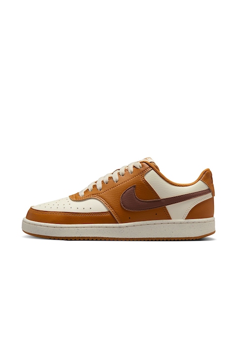 Nike, Pantofi sport Court Vision Low Next Nature din piele ecologica, Caramel/Crem