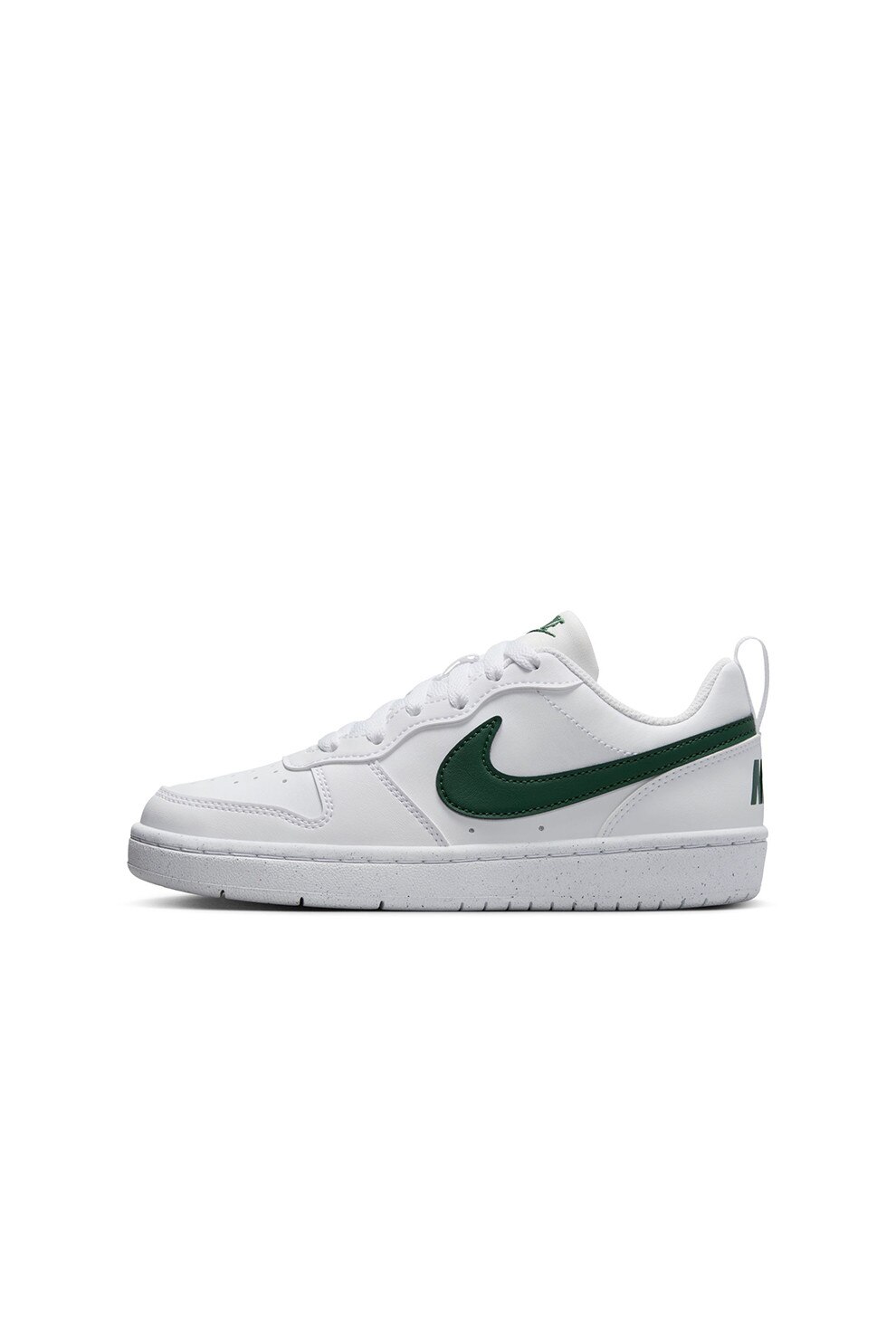 Nike, Pantofi sport din piele ecologica Court Borough, Alb optic, Verde marin, 37.5 EU