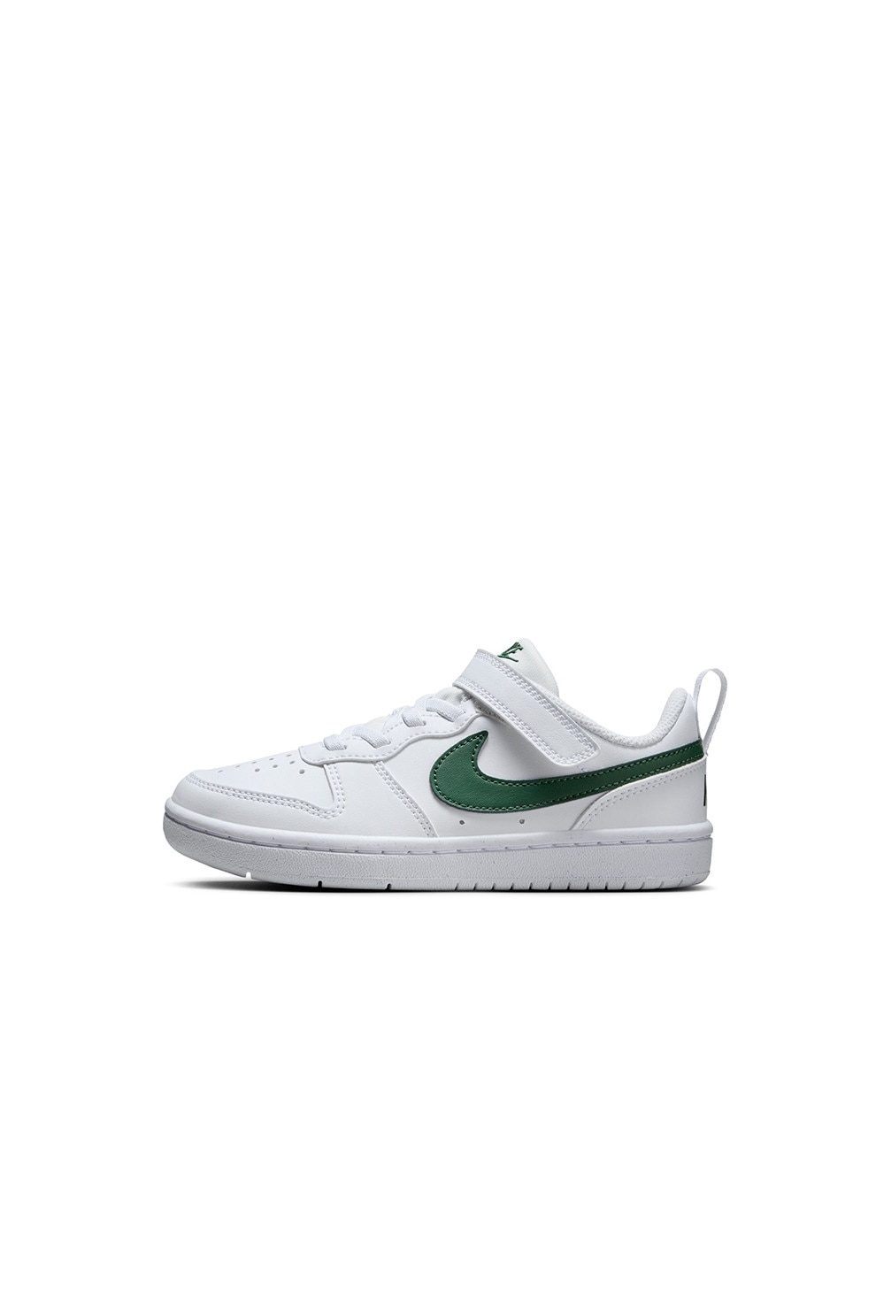Nike, Pantofi sport din piele ecologica cu velcro Court Borough, Alb optic, Verde marin, 28 EU