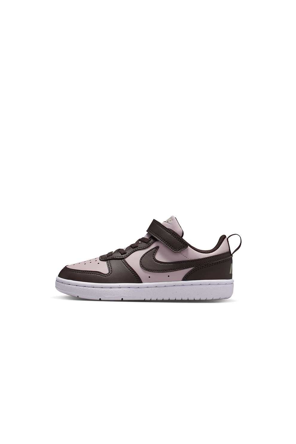 Nike, Pantofi sport din piele ecologica cu velcro Court Borough, Maro inchis, Roz pastel, 29.5 EU