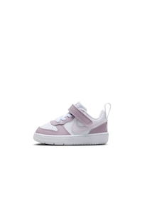 Nike-Pantofi sport Court Borough cu inchidere velcro, Alb, Roz prafuit, 17 EU