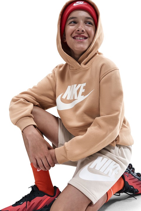 Nike, Худи Club с гумирано лого, Бял/Бежов