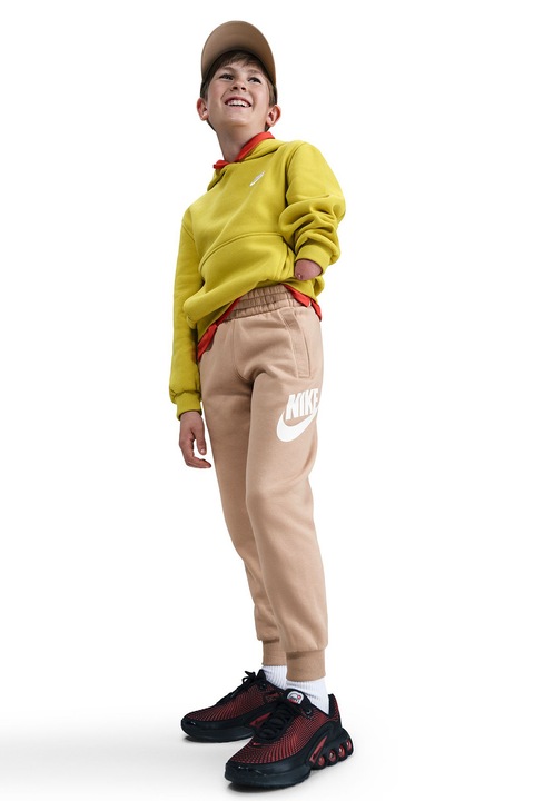 Nike, Sportswear Club polár szabadidőnadrág logómintával, Fehér/Bézs