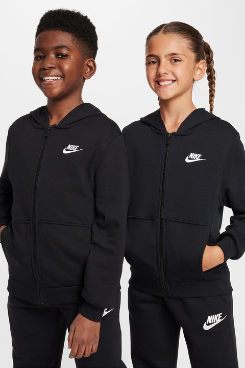 Nike, Худи Sportswear Club с цип, 137-147 CM, Черен/Бял