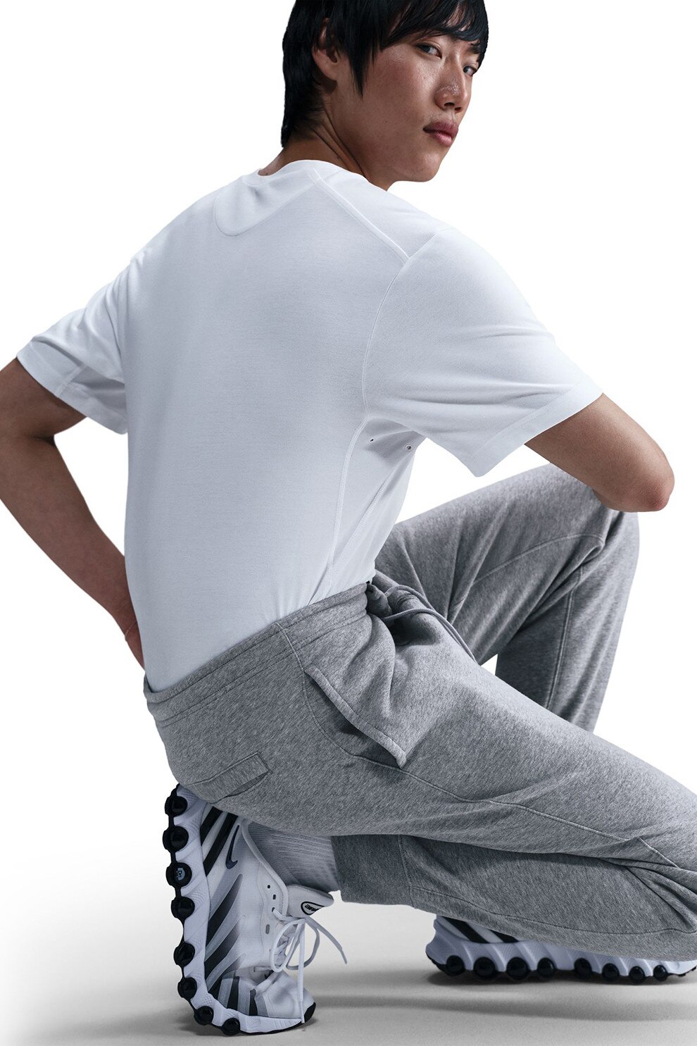 Nike, Pantaloni de trening cu logo si snur de ajustare, Gri melange, XL