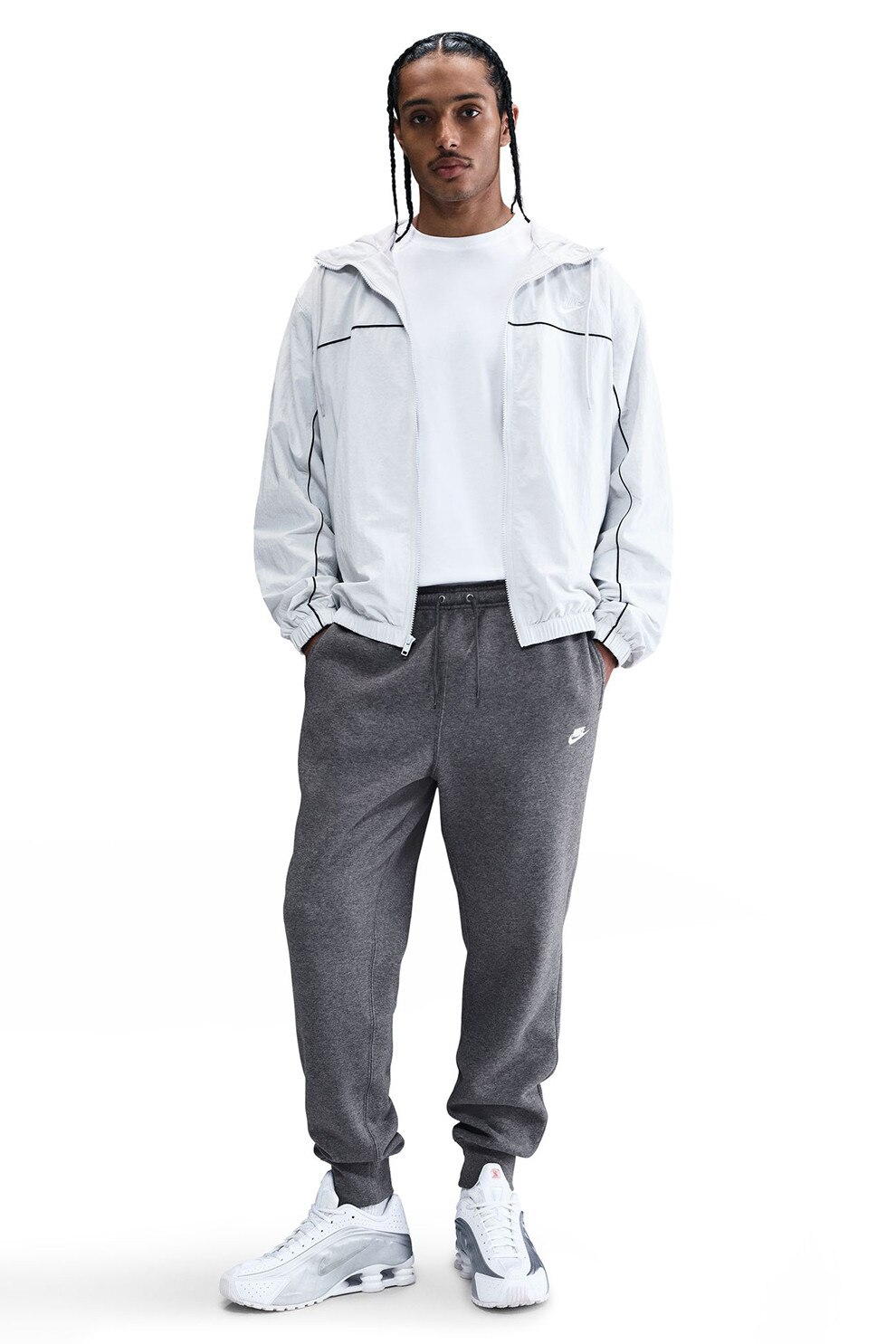 Nike, Pantaloni de trening cu logo si snur de ajustare, Gri antracit, M