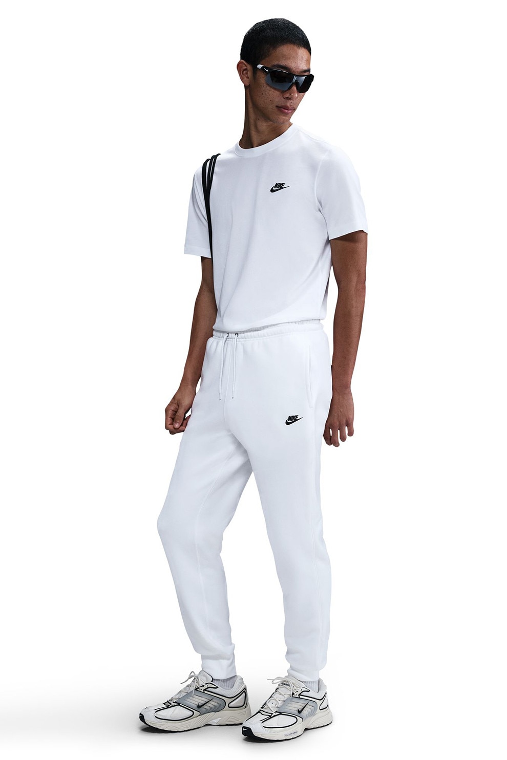 Nike, Pantaloni de trening cu logo si snur de ajustare, Alb optic, M