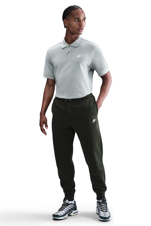 Nike, Pantaloni de trening cu logo si snur de ajustare, Verde inchis