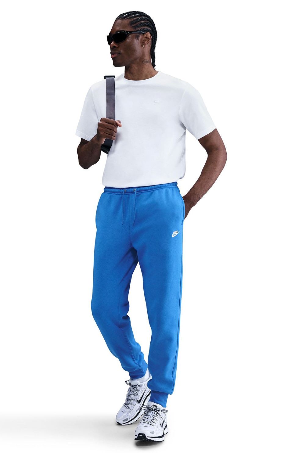 Nike, Pantaloni de trening cu logo si snur de ajustare, Albastru royal, 2XL