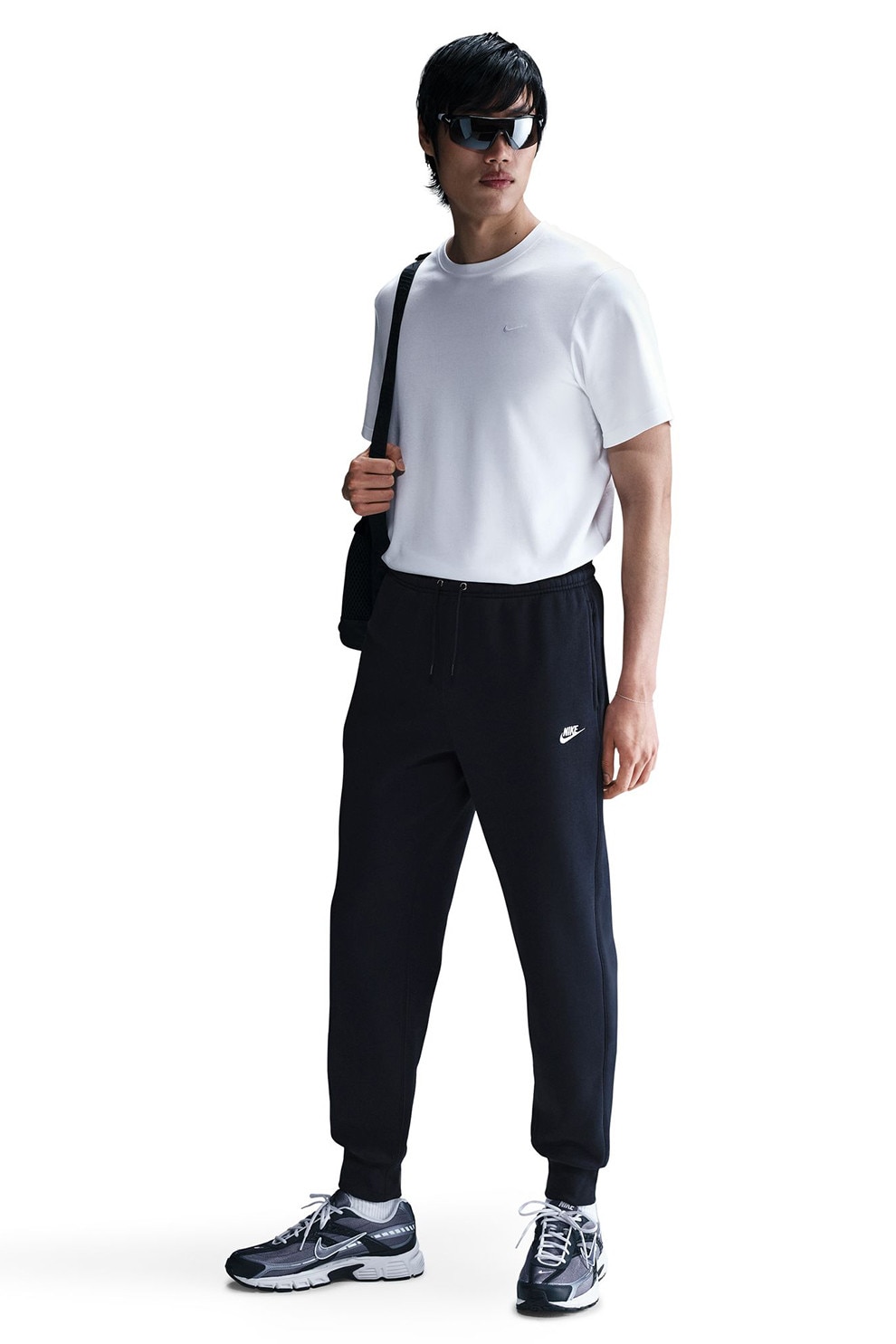 Nike, Pantaloni de trening cu logo si snur de ajustare, Bleumarin, L