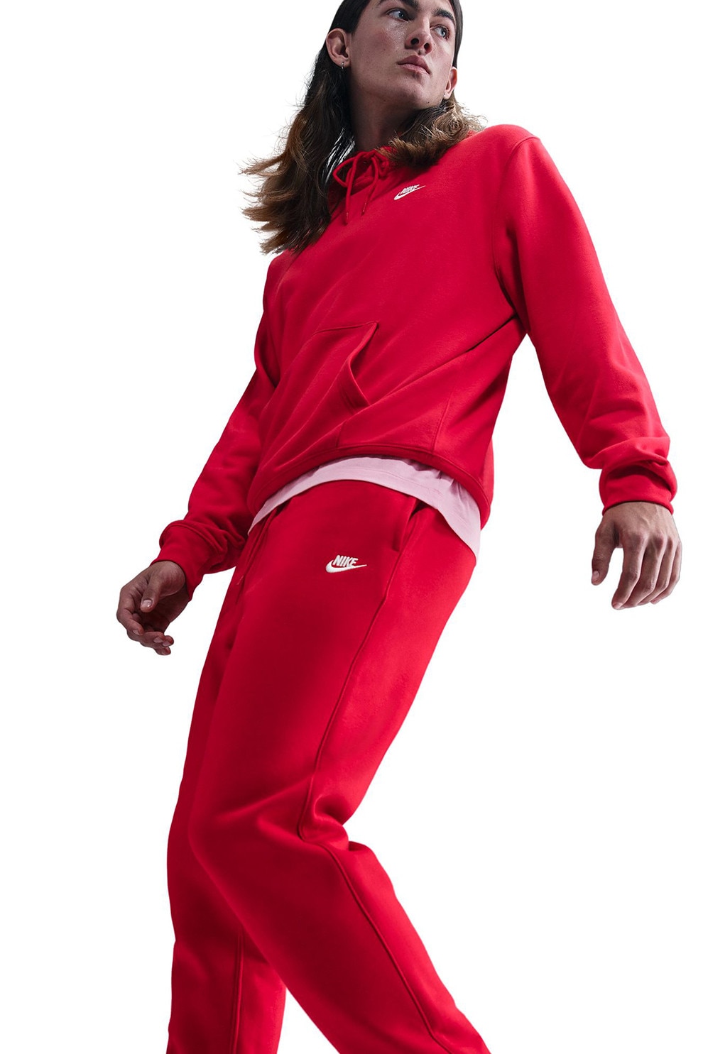 Nike, Pantaloni de trening cu logo si snur de ajustare, Rosu, XL